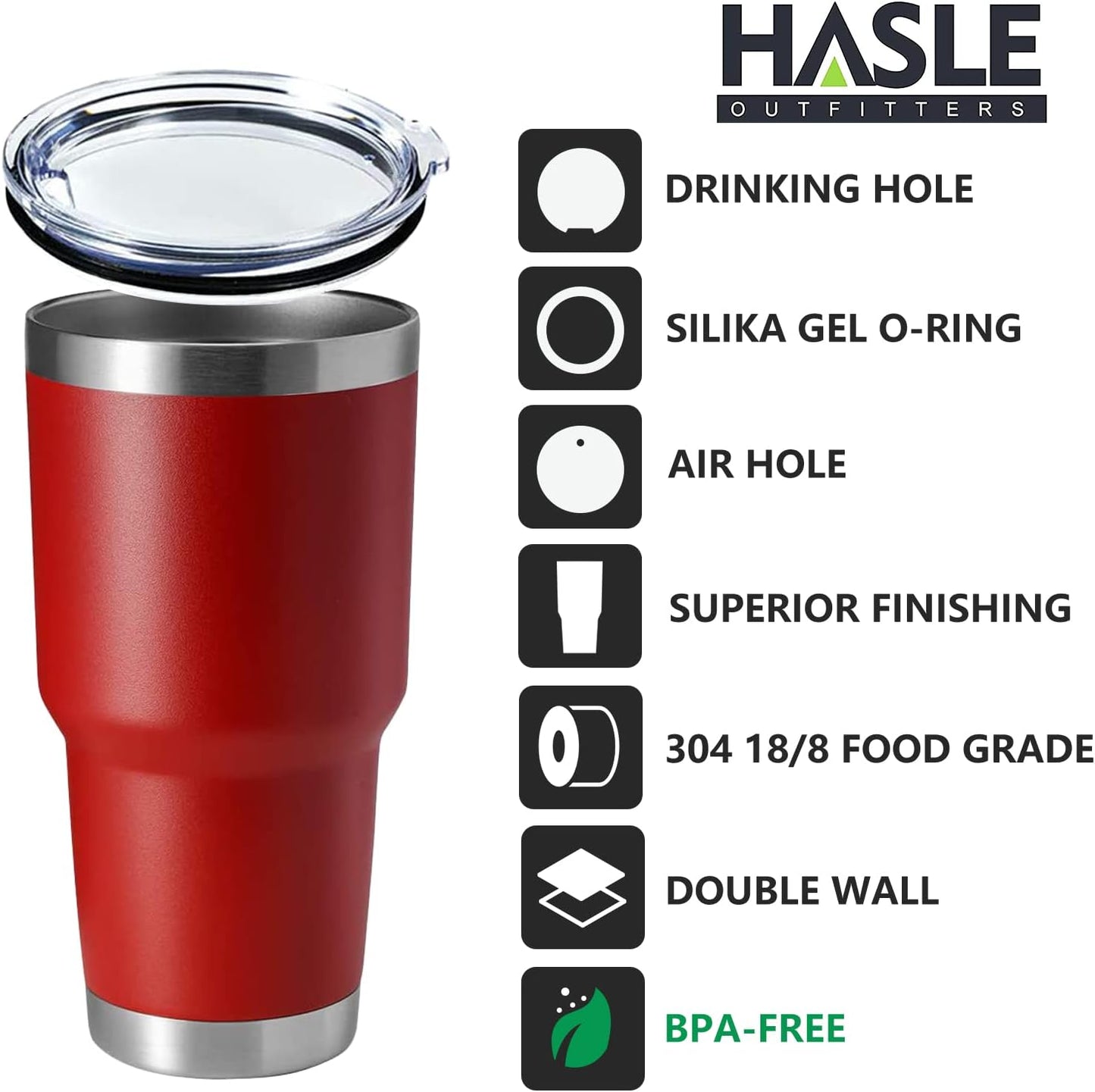 HASLE OUTFITTERS 30oz Stainless Steel Tumbler, Double Wall Vacuum Insulated Travel Mug Tumbler, Durable Insulated Coffee Mug, Gift Box Set (Red, 1)