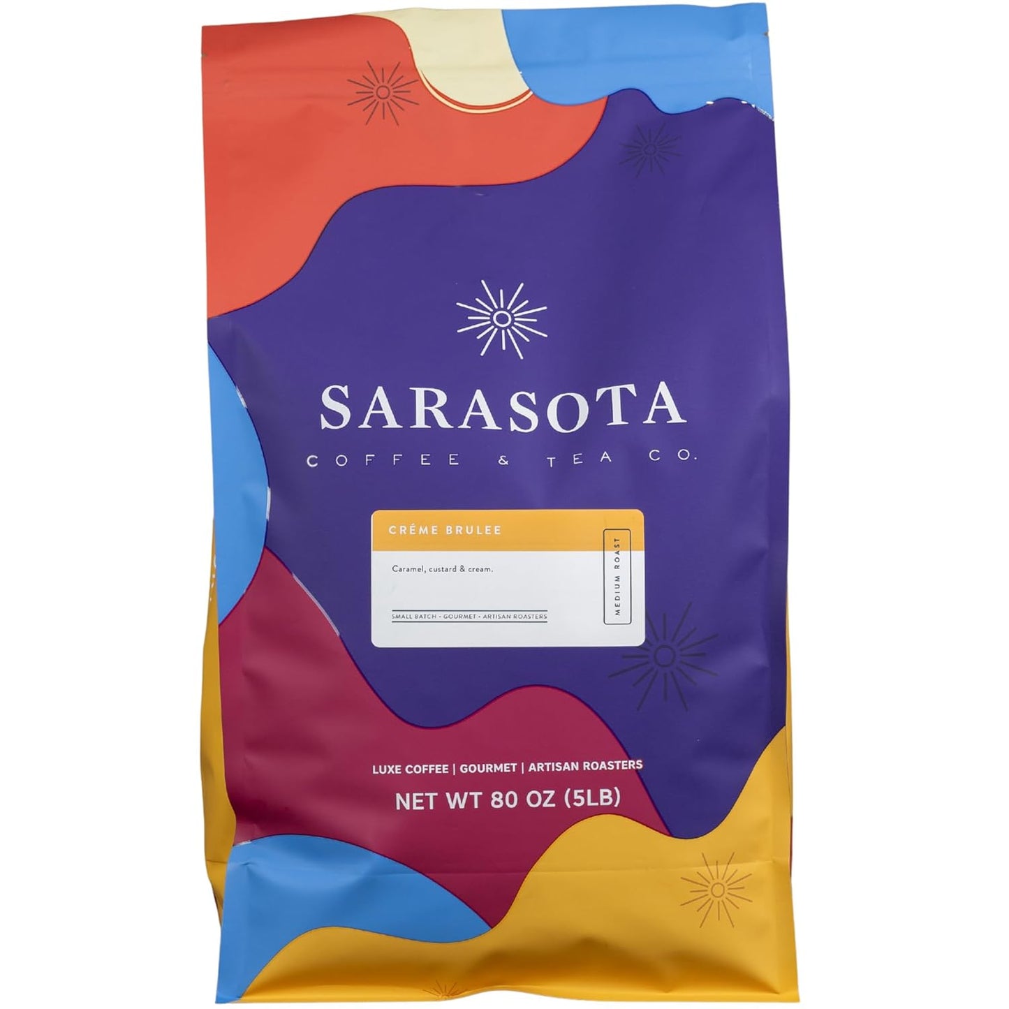 Sarasota Coffee Ground Creme Brulee | Medium Roast Gourmet Flavored Coffee Grounds | Low Acid, Mold Free, Specialty Grade Flavored Bulk Ground | 5lb (80 oz)