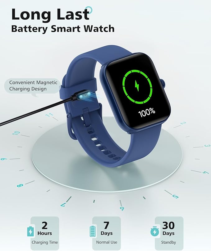 Smart Watch for Women and Men, Android & iPhone Compatible, Fitness Watch Bluetooth Call & Receive Text, Smartwatch with Alexa, Fits Wrists 6.5-9.2 Inches, Waterproof, Blue