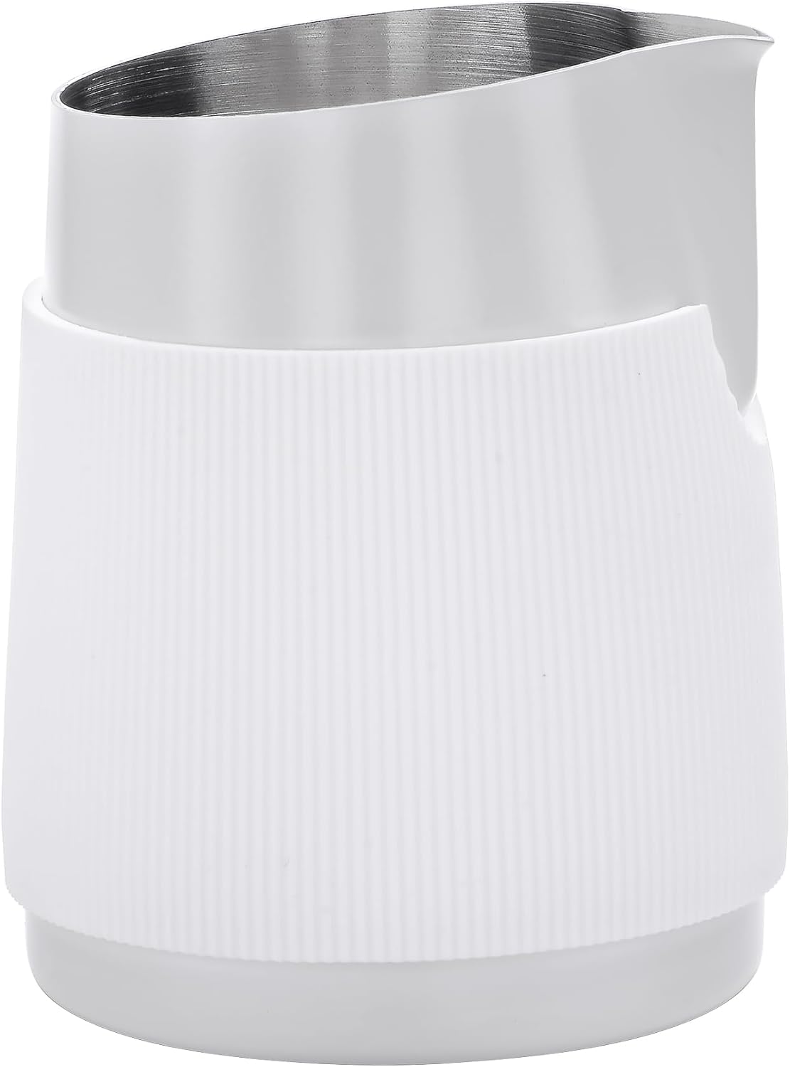 Normcore Handleless Milk Pitcher with Sharp Spout, 18/8 Stainless Steel Milk Frothing Jug, Coffee Latte Frothing Pitcher, Non-stick coating White, 20.3 oz (600 ml)