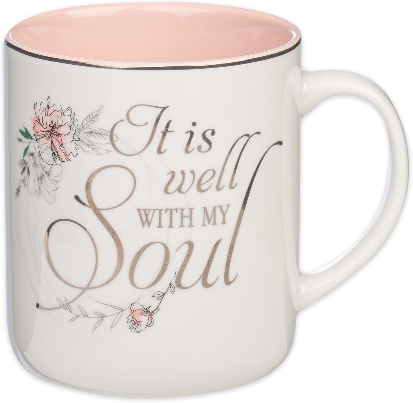 Christian Art Gifts Floral Pink Ceramic Coffee Mug – 14 oz. Lead and Cadmium-free, Non-toxic Inspirational Scripture Coffee and Tea Mug for Women with Worship Song and Hymn: It is Well with My Soul