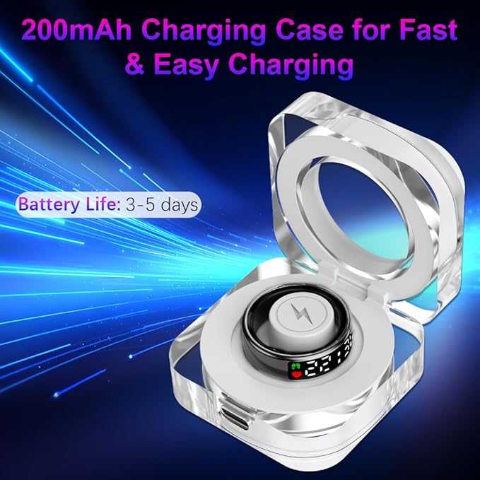 Smart Ring Health Tracker with Display Screen & Touch Button, Bluetooth Connection Health Ring for Women Men, Tracks Heart Rate/Blood Oxygen/Sleep/Steps/Sports Activities, IP68 Waterproof