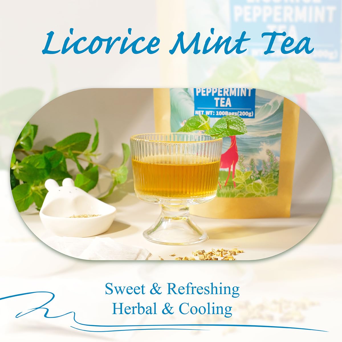 WT WEETEE Licorice Mint Tea Bags 100 Counts, Made 100% Natural & Pure Peppermint & Licorice Root, Naturally Caffeine-free, Sweet & Refreshing