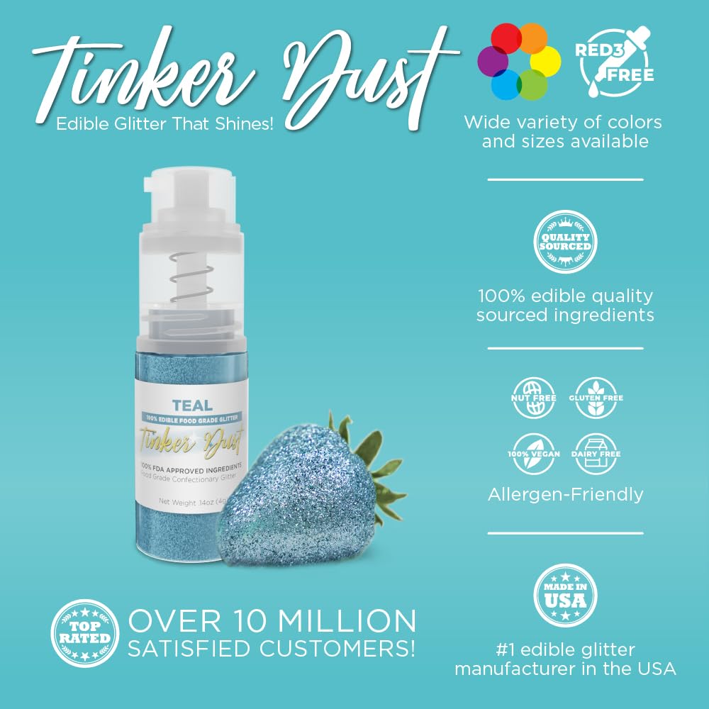 Bakell - Teal Tinker Dust (4g, 1x Mini Spray Pump) Edible Glitter for Food, Desserts, and Beverages!