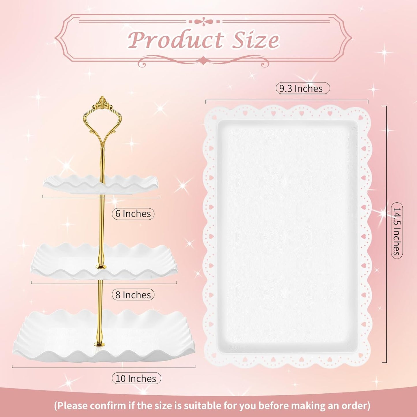 PinCute 5 Pcs Dessert Table Display Set - 2 X Cupcake Stand Holder/Cup Cake Tier Tower & 3 X Serving Tray Combo for Tea Party, Birthday, Baby Shower (Wave Square)