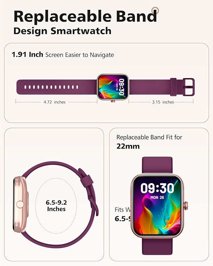 Smart Watch for Women and Men, Android & iPhone Compatible, Fitness Watch Bluetooth Call & Receive Text, Smartwatch with Alexa, Fits Wrists 6.5-9.2 Inches, Waterproof, Red