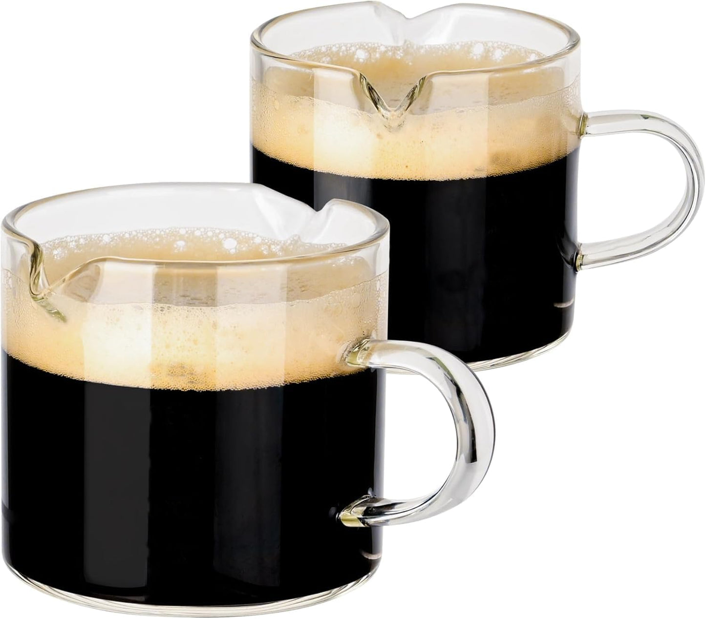 2PCS Espresso Shot Glasses Cup,75ML/2.5OZ Double Spouts Glass Coffe Cup with Handle (Clear)