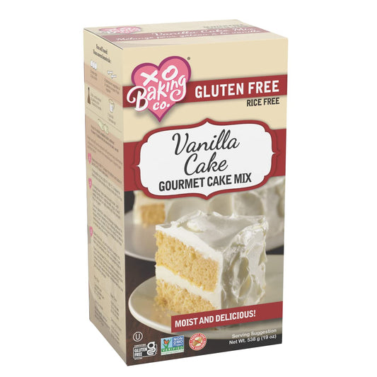 XO Baking Co. Gluten Free Vanilla Cake Gourmet Cake Mix; Non-GMO; Kosher; Rice Free; Soy Free; Dairy Free; Peanut Free; No Preservatives; No Artificial Flavors or Colors, 19oz