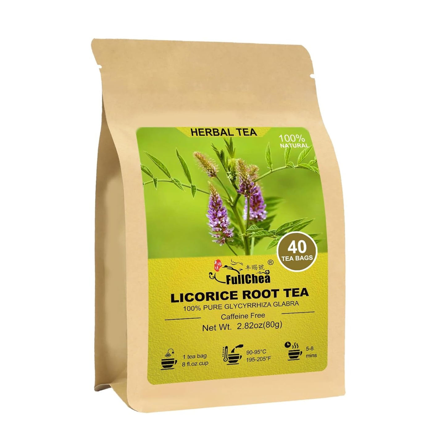 FullChea - Licorice Root Tea Bag, 40 Teabags, 2g/bag - Premium Licorice Root - Non-GMO - Naturally Caffeine-free Herbal Tea - Aid in Digestion & Promote Respiratory Health