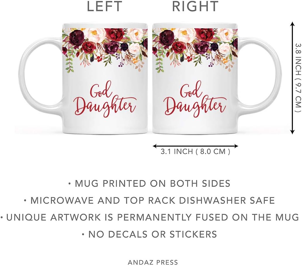 Andaz Press 11oz. Mother's Day Ceramic Coffee Tea Mug Gift, Fall Autumn Marsala Burgundy Flowers Roses Florals, God Daughter, 1-Pack, Includes Gift Box, Birthday Christmas Gift Ideas