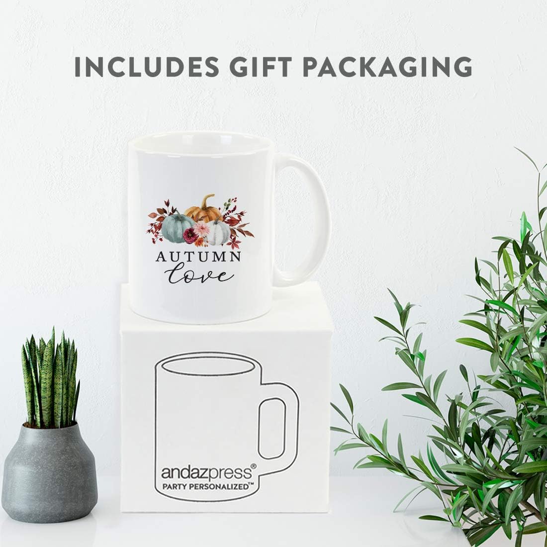 Andaz Press Fall Burgundy Marsala 11oz. Ceramic Coffee Tea Mug, Autumn Love, 1-Pack, Pumpkin Floral Leaves Graphic, Birthday, Friend, Family, Coworker, Autumn Season, Thanksgiving Ideas