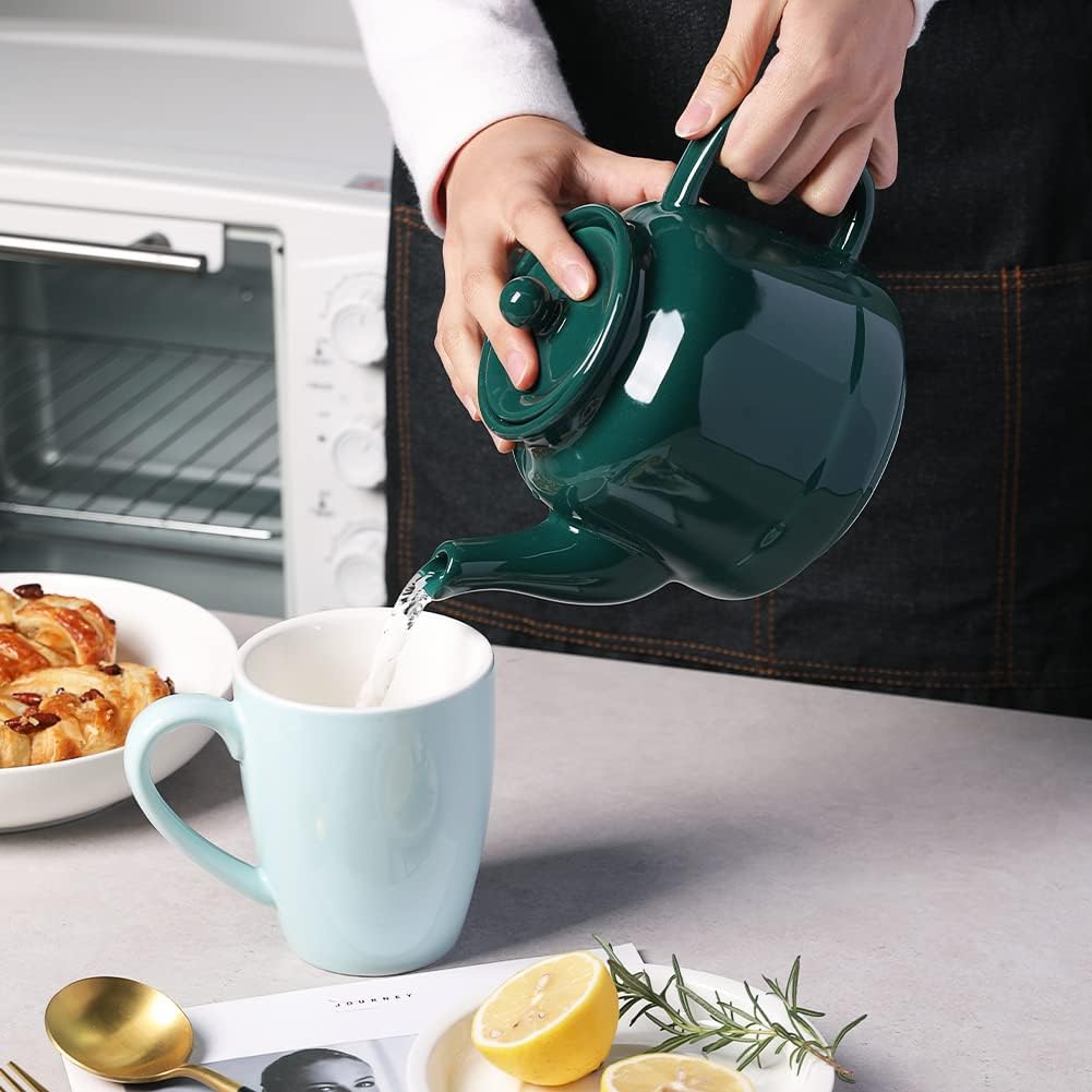 Sweejar 35 oz Porcelain Tea Pot, Teapot with Removable 18/8 Stainless Steel Infuser, Microwave & Dishwasher Safe Tea Maker, Tea Infuser Pots for Blooming loose Leaf Tea,Chrismas Women Gift (Jade)