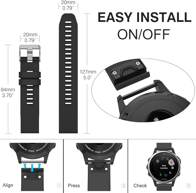 Soft Silicone Replacement Watch Band Strap for Garmin Fenix 5S/ 5S Plus/ 6S/ 6S Pro Smart Watch (No Tracker)