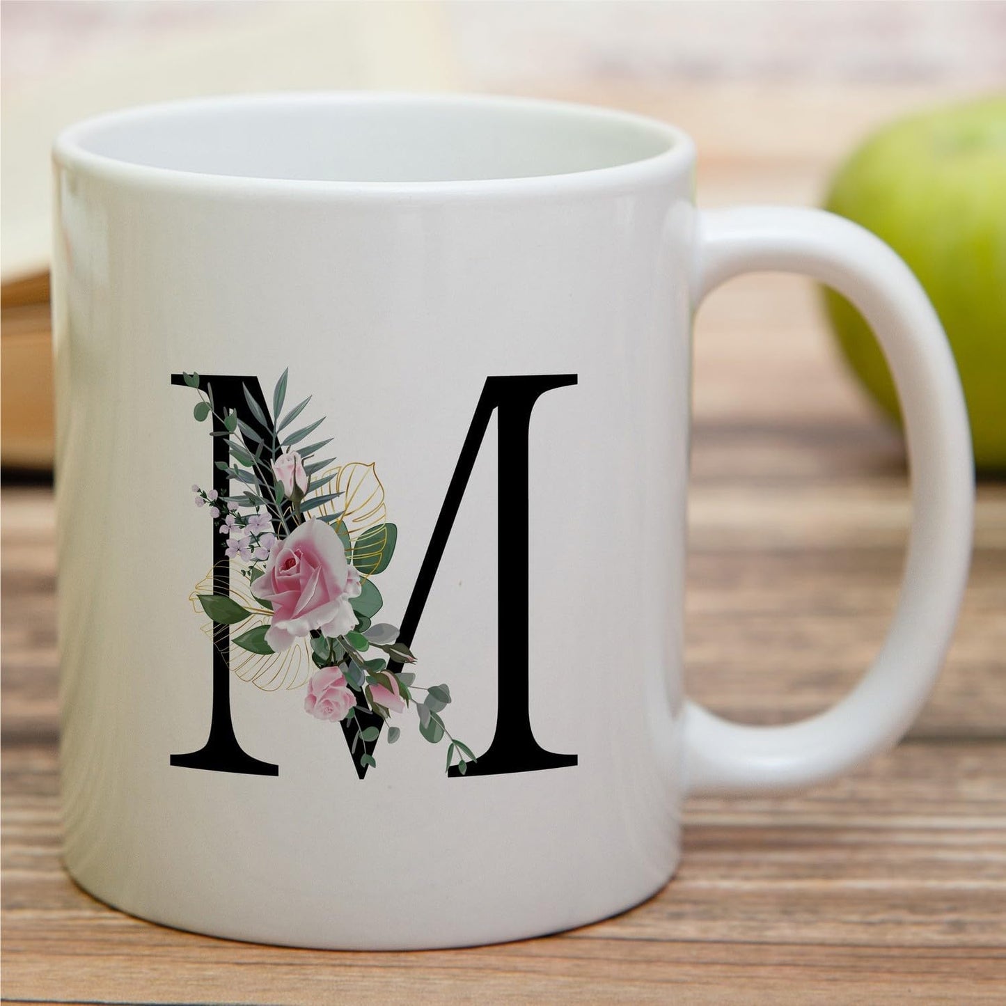 Retreez Initial A-Z Floral Botanical Bouquet Alphabet Monogrammed Monogram Mug 11 Oz Ceramic Tea Coffee Mugs - Appreciation Thank You Wedding Birthday Gifts for her friend coworker sister - M Initial