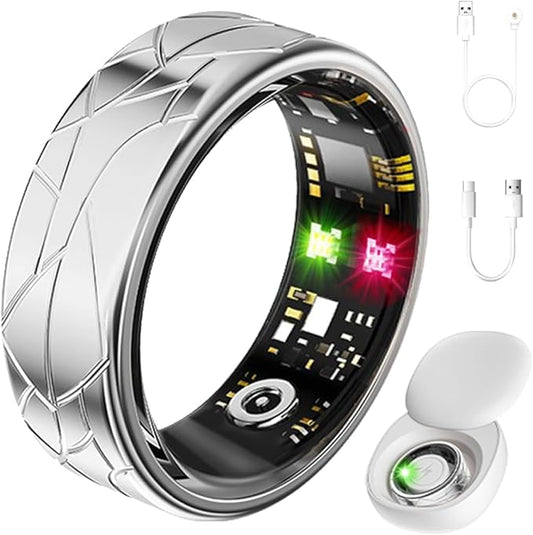 Smart Ring Fitness Tracker Sleep Tracking Heart Rate Monitor Pedometer, Waterproof Activity Tracker Fitness Ring Steps Counter, Gesture Controls for Short Video, 8 Days Battery Life, Silver, #11