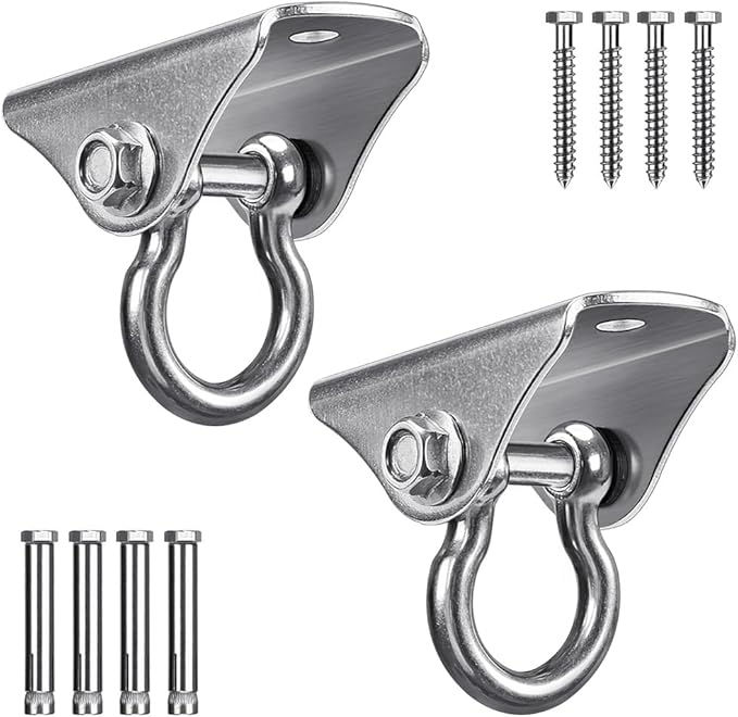 SELEWARE Heavy Duty Swing Hangers Stainless Steel Swing Hooks Ceiling Mount Swing Hardware for Porch Swing Set Hammock Chair Heavy Bag Yoga Silk 2 Pack