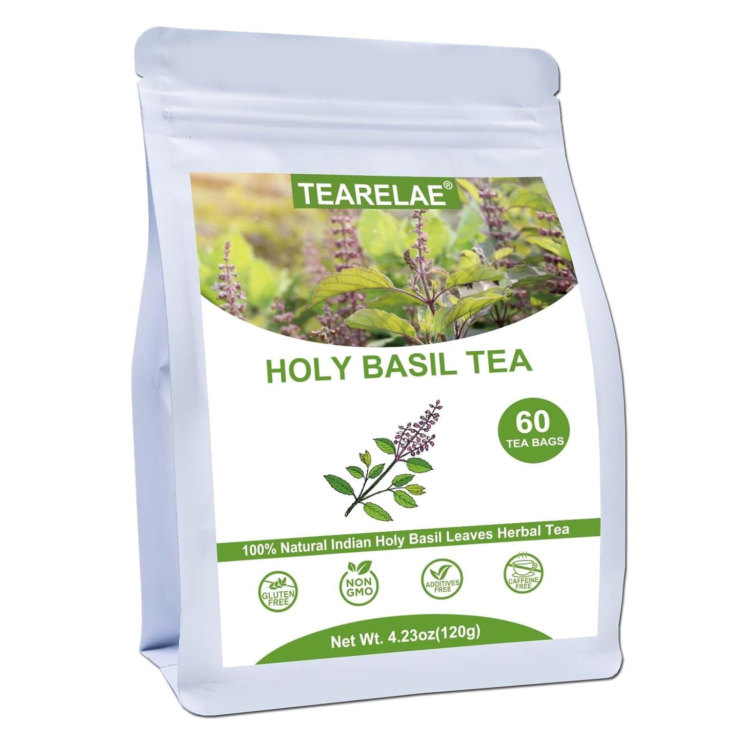 TEARELAE - Holy Basil Tea Bags - 60 Count - 100% Pure Natural Holy Basil Leaves - Aid in Digestion, Boost Immune System - Non-GMO - Caffeine-Free