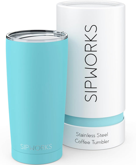 Coffee Tumbler – 20 oz Insulated Travel Coffee Mug, Spill Resistant Stainless Steel Large Coffee Cup with Lid for Hot & Iced Drinks - Aquamarine