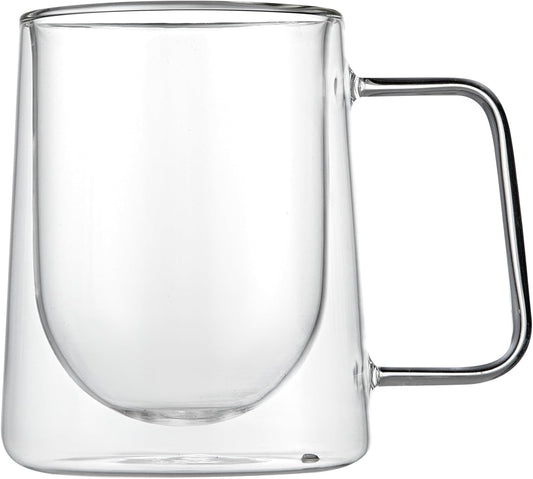 Restaurantware-Forma Professional 10.2 Ounce Double Wall Coffee Mugs, 12 Insulated Coffee Mugs With Handle - Dishwashable, Reusable, Clear Glass Beverage Cups, Freezable, For Hot Or Cold Beverages