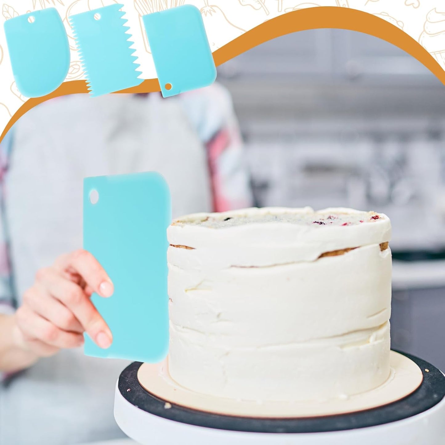 10 Pcs cake spatula set Decorating Kit Baking Supply Accessories Tools for Beginners and Pros Includes 2 Frosting Straight Angled Spatula 3 Icing Smoother Scrapers 5 Pieces Cream tools(Blue)