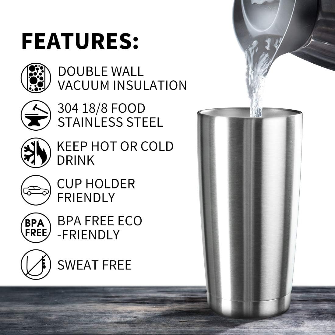 20oz Tumbler Bulk Stainless Steel Vacuum Insulated Tumblers with Lid Double Wall Travel Mug Powder Coated Coffee Cup, Suitable for Ice Drinks and Hot Beverage (Stainless steel 1pack)