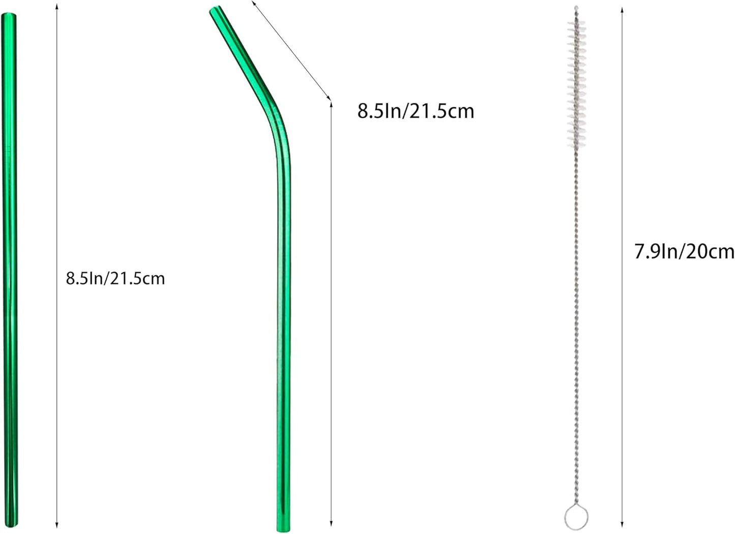 10 Pcs Stainless Steel Straws, Reusable Drinking Straws, 5 Straight + 5 Bent Metal Straws Set With 2 Pcs Cleaning Brushes (Green, 8.5 Inch)