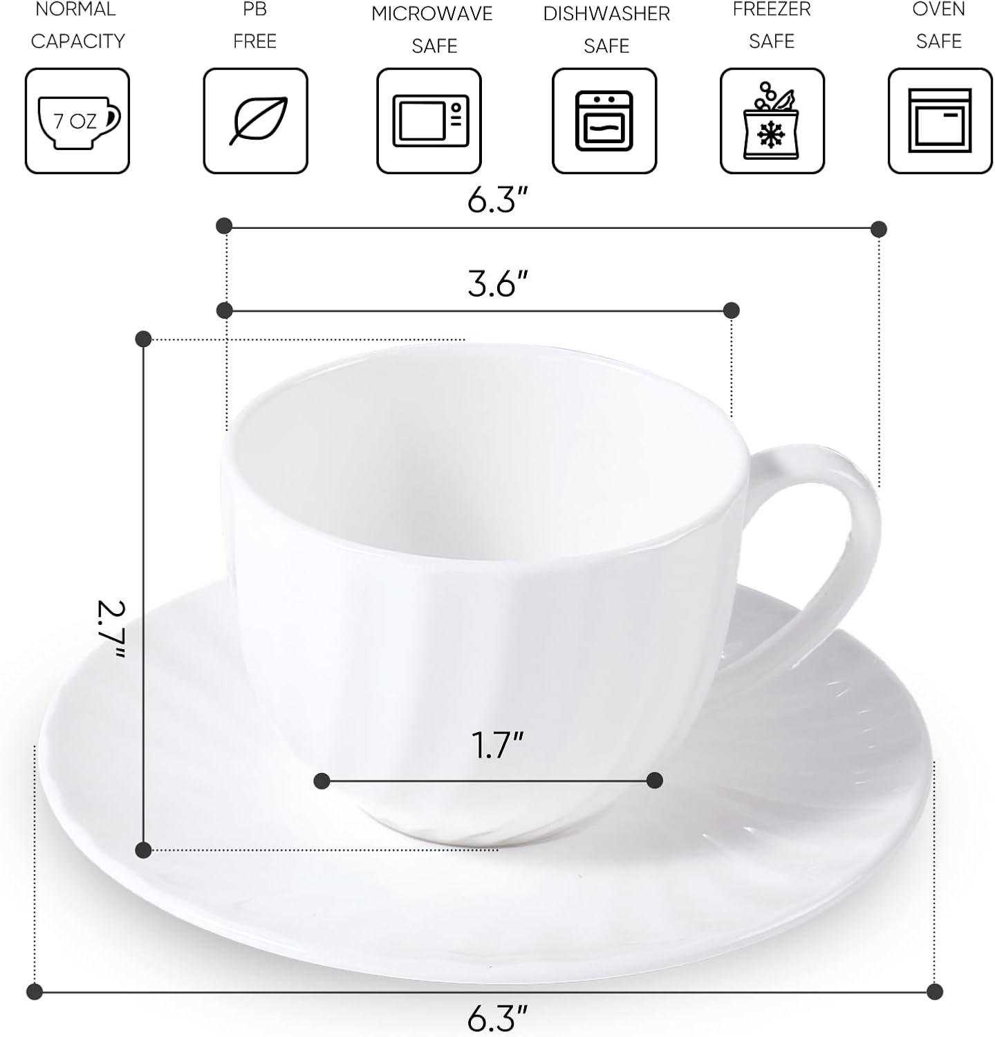 Fine Bone China Cappuccino Mugs Set of 2, 7 Oz Spiral Pattern Lightweight Ceramic, Art Coffee Cups with Saucers, for Latte, Mocha, Tea, Espresso, Macchiato, Americano