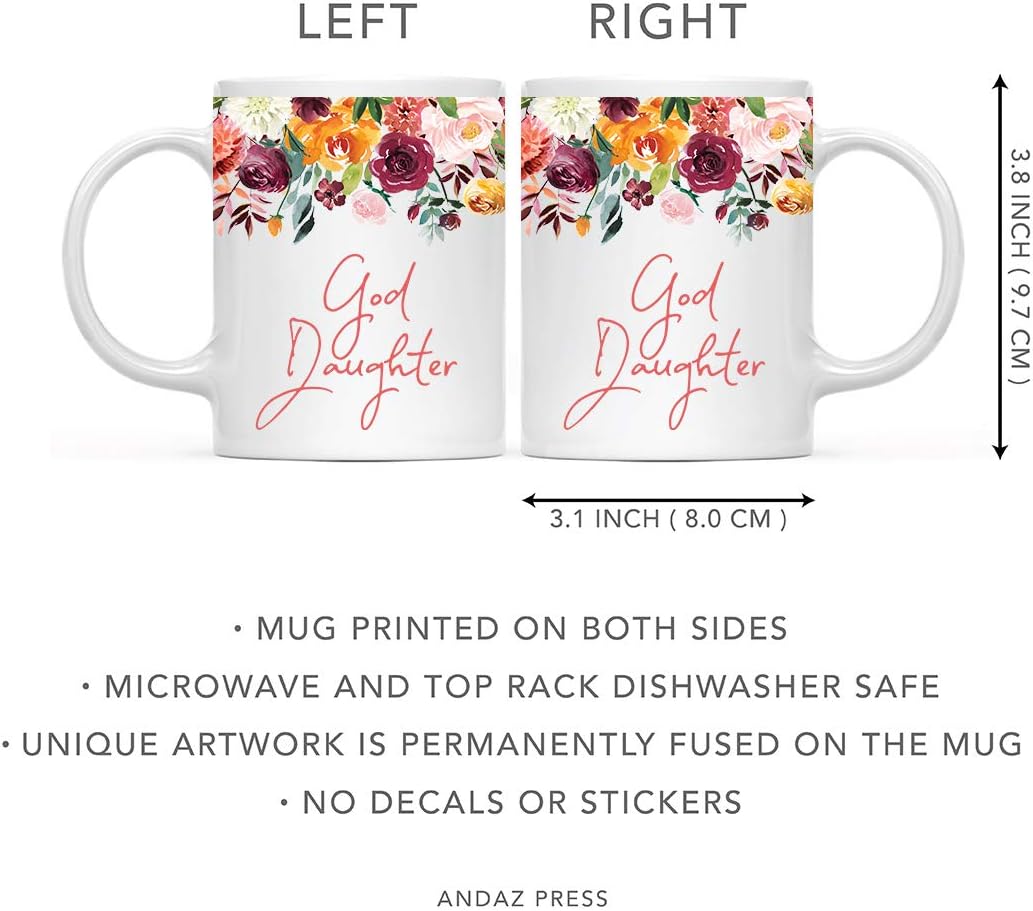 Andaz Press 11oz. Mother's Day Ceramic Coffee Tea Mug Gift, Fall Autumn Burgundy Orange Peach Flowers Roses Florals, God Daughter, 1-Pack