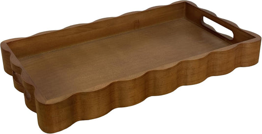JUIOETURPine Wood Decorative Tray with Handle Rectangular Wooden Serving Tray for Breakfast in Bed,Coffee Table,Dining Table,or Kitchen - Perfect for Living Room,Bedroom,and Entryway Decor (Brown)