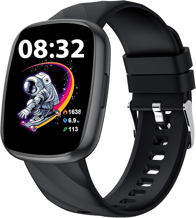 Smart Watch for Kids, Fitness Tracker with Pedometer, 100+ Sport Modes, Heart Rate, Sleep Monitor, Spo2, Calorie Step Counter, Fitness Watch 1.75"HD, Birthday Gifts for Girls Boys Teens 5-16 Black