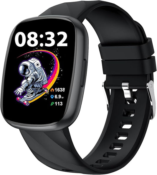 Smart Watch for Kids, Fitness Tracker with Pedometer, 100+ Sport Modes, Heart Rate, Sleep Monitor, Spo2, Calorie Step Counter, Fitness Watch 1.75"HD, Birthday Gifts for Girls Boys Teens 5-16 Black
