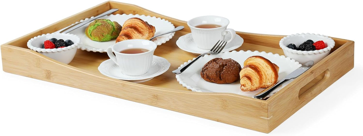 GOBAM Bamboo Extra Large Ottoman Tray, 26 x 15 inches - Wooden Tray for Dining Table & Parties, Serving Tray with Handles for Food, Cheese, Snacks, Tea, Coffee & Wine