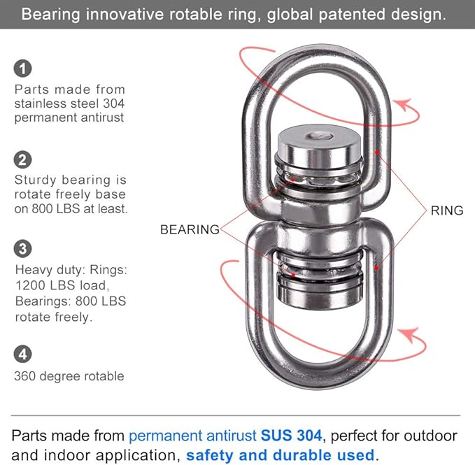 SELEWARE Bearing Swing Swivel, 360° Rotational Device Hanging Accessory for Web Tree Swing, Hammock Chair, Climbing Rope, Aerial Yoga, Kids Swing Swivel,Hold Up to 1200LB