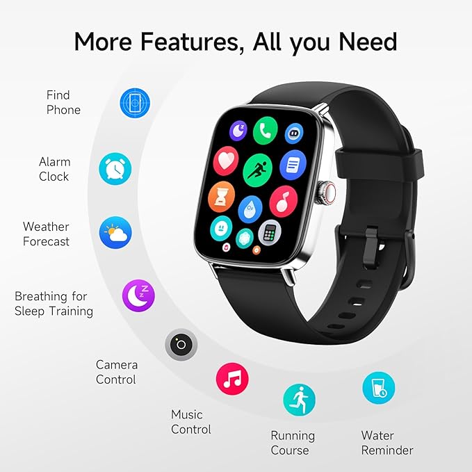 Smart Watch, 1.85" HD Smartwatch for Men Women (Answer/Make Calls), 100+ Sport Fitness Watch with Heart Rate/Sleep/SpO2 Monitor, IP68 Waterproof Reloj Inteligente Compatible iPhone/Samsung/Android