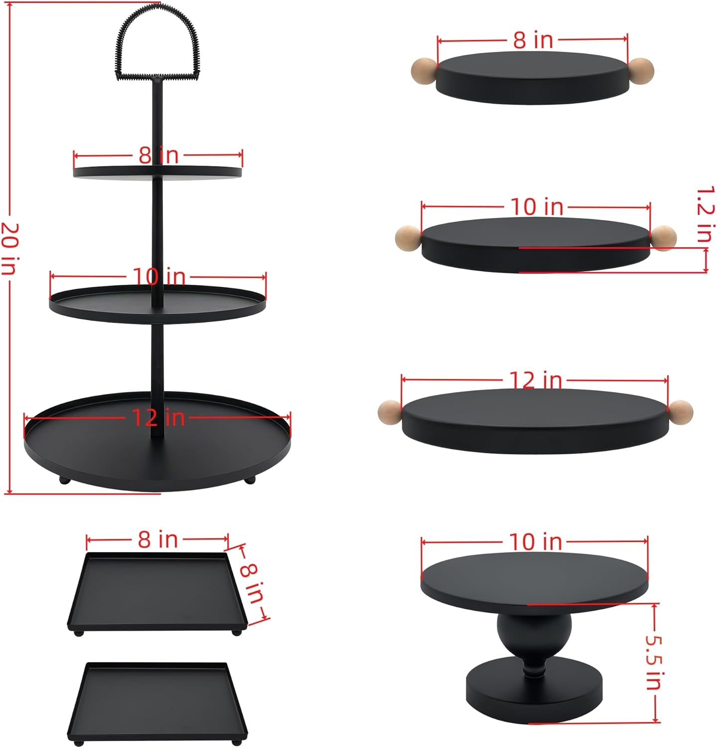 Set of 7 Black Cake Stands Metal Dessert Display Holder Round 3 Tier Cupcake Stand Serving Tray Platter Cake Pedestal Stand for Party Weddings Birthday Baby Showers Anniversary