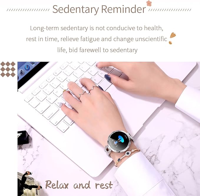 Smartwatch for Women Compatible for Android/iOS Phones. Health and Fitness Tracker with Heart Rate Blood Pressure Bluetooth Remote Photography Female Menstrual Cycle (Gold)