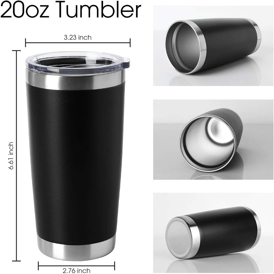 HASLE OUTFITTERS 20oz Tumblers Bulk Stainless Steel Cup with Lid Double Wall Vacuum Insulated Coffee Mug for Cold & Hot Drinks 8 Pack, Black