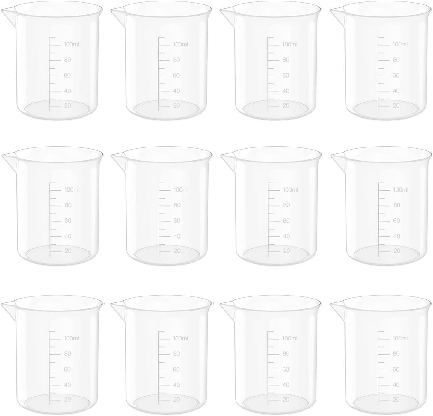 10 Oz Transparent Lab Measuring Cup, 300ml Plastic Beaker Cups, for Science Experiment, Liquid Measuring, 12 Pcs