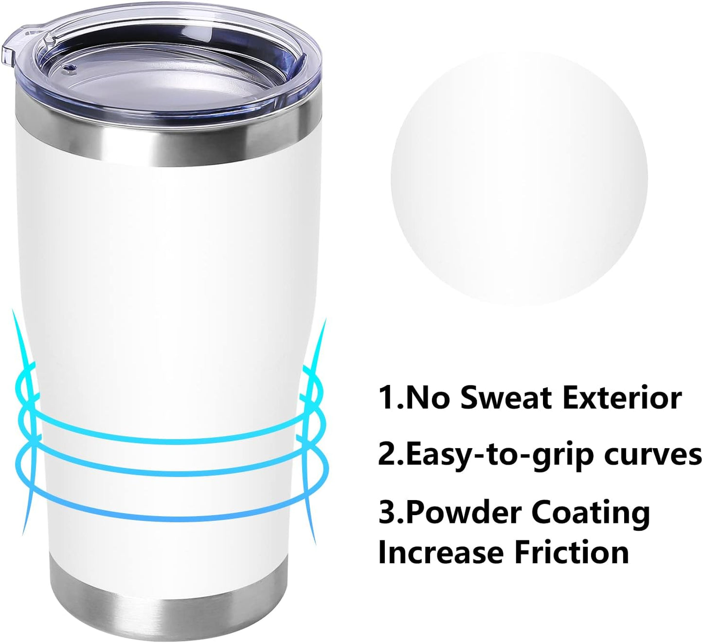 DOMICARE 20oz Tumbler with Lid Stainless Steel Tumblers Bulk, Double Wall Vacuum Insulated Coffee Travel Mug Powder Coated Tumbler, White