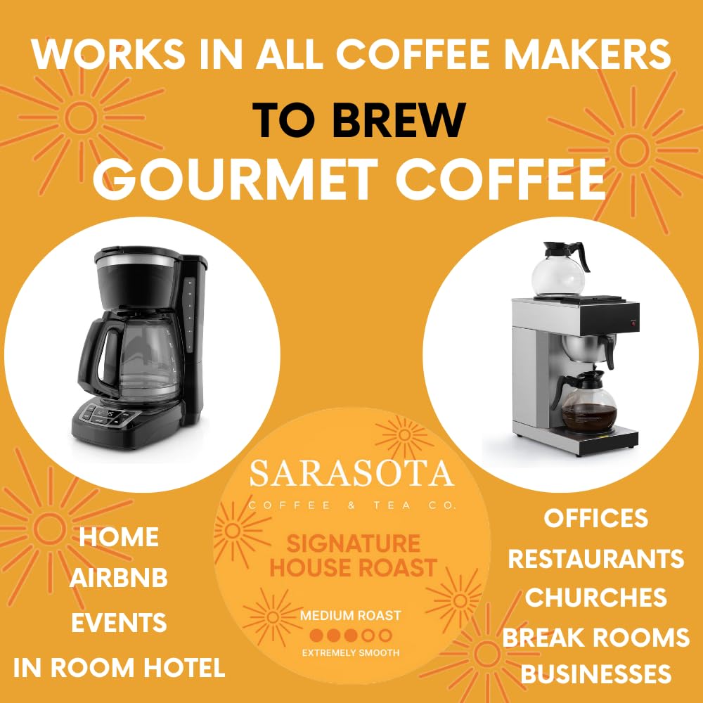 Sarasota Coffee Ground Packets | Gourmet Medium Roast Bulk Coffee Packs | Breakfast Blend | Low Acid Mold Free Singles Individual Pouches for 12 Cup Coffee Maker | 3 Ounce Bags, 36 Count
