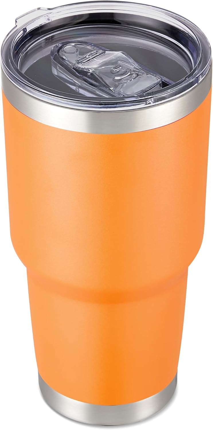 30 oz Tumbler with Lid Stainless Steel Tumblers Vacuum Insulated Cup Reusable Powder Coated Travel Mug Double Wall Leak Proof Portable Cups Keep Cold Drinks for 12 Hours, Orange, 1 Pack