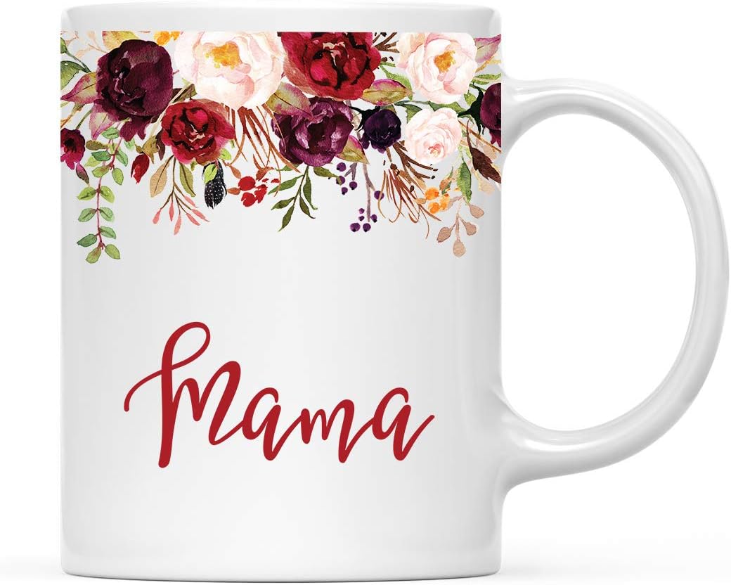 Andaz Press 11oz. Mother's Day Ceramic Coffee Tea Mug Gift, Fall Autumn Marsala Burgundy Flowers Roses Florals, Mama, 1-Pack