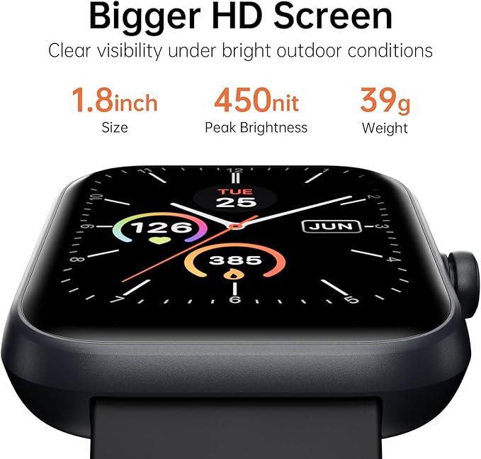 Smart Watch Large Display, Compatible with Android 6.0+/ iOS 9.0+, Smart Watches for Women with Clear Bluetooth Calls, Health/Sleep/Fitness Tracker Watch, Waterproof Smart Watches for Men (Black)