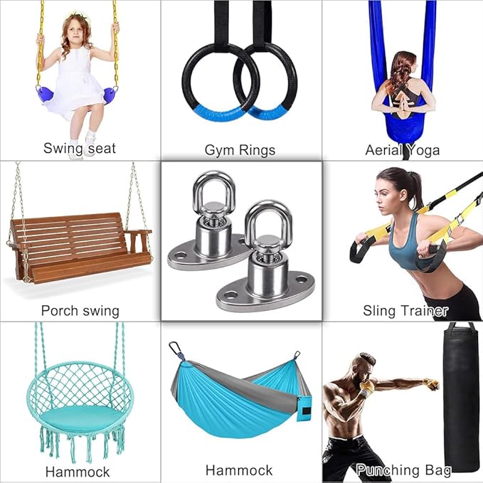 SELEWARE Silent Ball Bearing Swing Hangers, Heavy Duty 360° Rotate Swing Swivel Hook for Wooden Playground Yoga Hammock Chair Rope Punching Bag Porch Tire Web Swing Sets, 1200 Capacity, 2 Pack