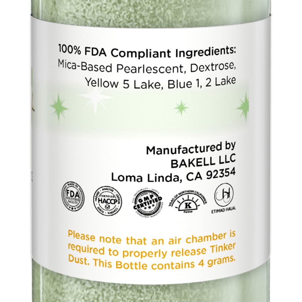 Bakell - Soft Green Tinker Dust (4g, 1x Mini Spray Pump) Edible Glitter for Food, Desserts, and Beverages!