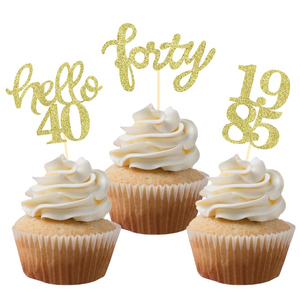 Gold Glitter 40th Birthday Cupcake Toppers 40th Birthday Celebrating Party Decorations - Set of 24