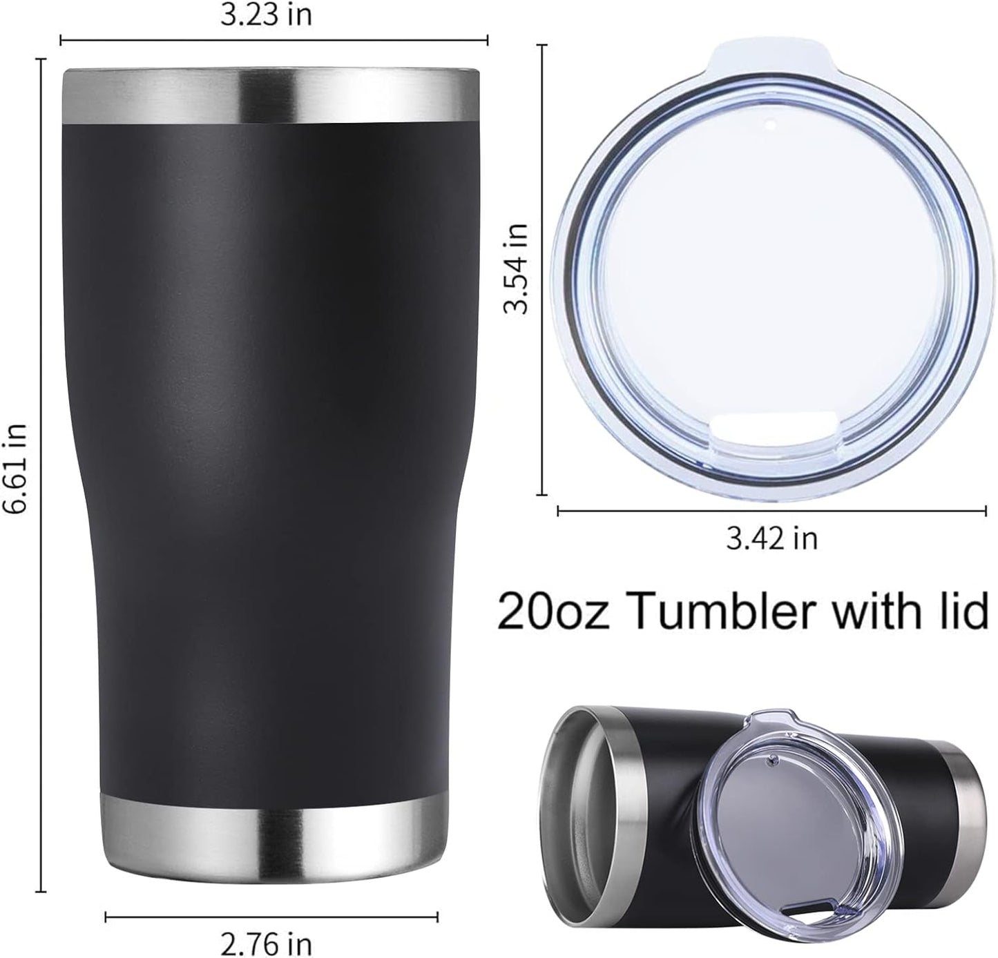DOMICARE 20oz Tumbler with Lid Stainless Steel Tumblers Bulk, Double Wall Vacuum Insulated Coffee Travel Mug Powder Coated Tumbler, 8 Pack Black