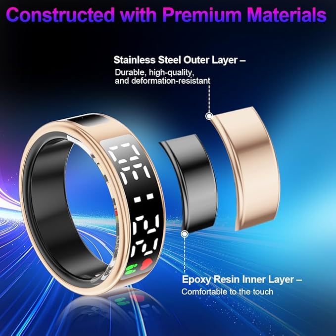 Smart Ring Health Tracker with Display Screen & Touch Button, Bluetooth Connection Health Ring for Women Men, Tracks Heart Rate/Blood Oxygen/Sleep/Steps/Sports Activities, IP68 Waterproof