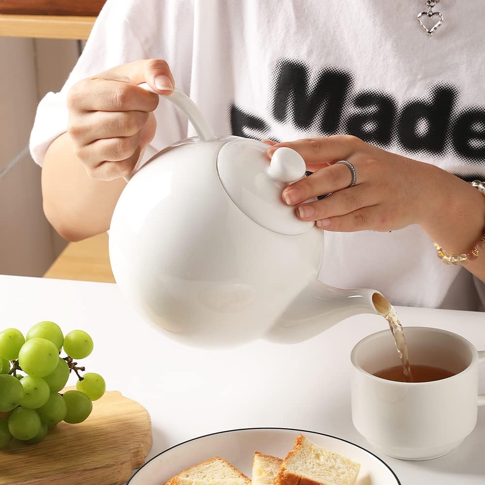 Sweejar Porcelain Teapot with Removable Stainless Steel Infuser,Microwave & Dishwasher Safe Tea Pots for Loose Tea,Tea Infuser Pots for Chrismas Women Gift (40oz White)