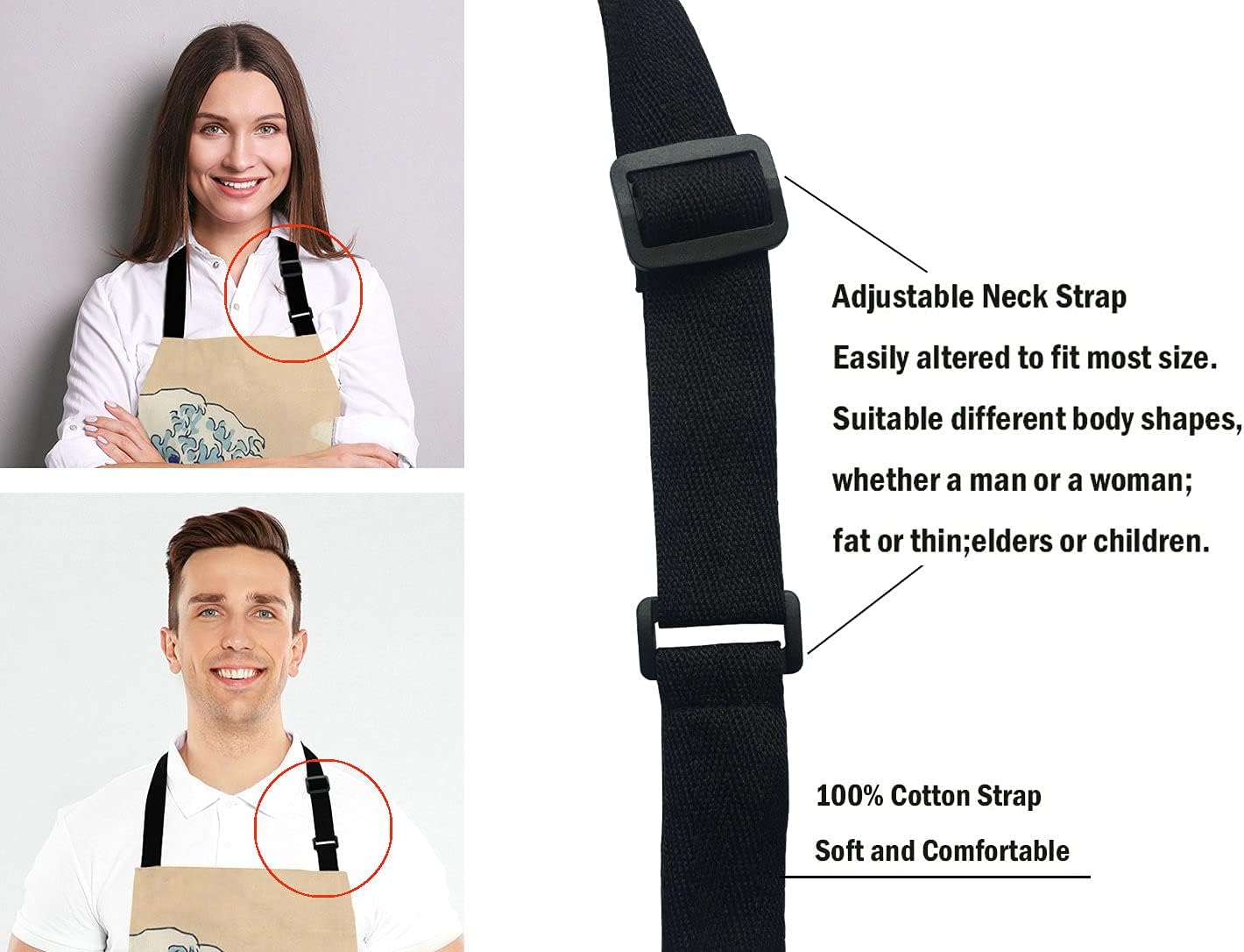 Hokusai The Great Wave Bib Apron with Adjustable Neck for Men Women,Suitable for Home Kitchen Cooking Waitress Chef Grill Bistro Baking Apron